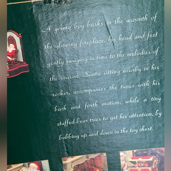 Cute Santa scene. Santa rocks and an elf looks at a box of toys. Missing cord. - Picture 9 of 12